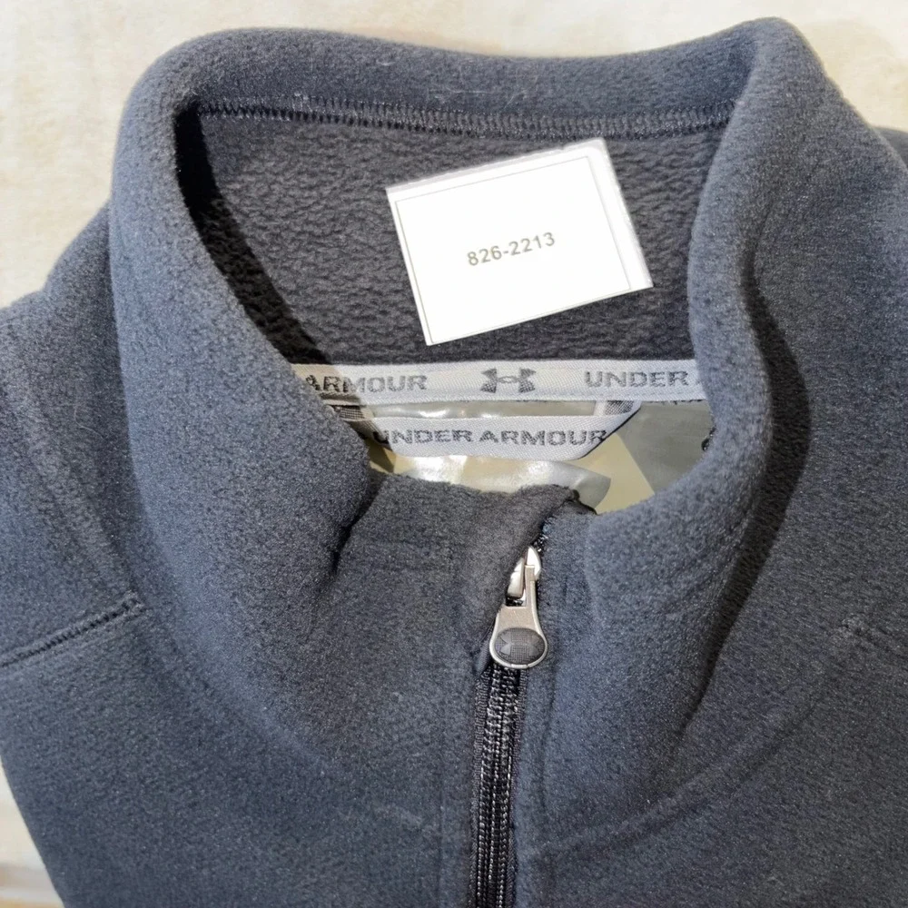 Under Armour Mens Full Zip Fleece Jacket Black Mock Neck Tactical Large